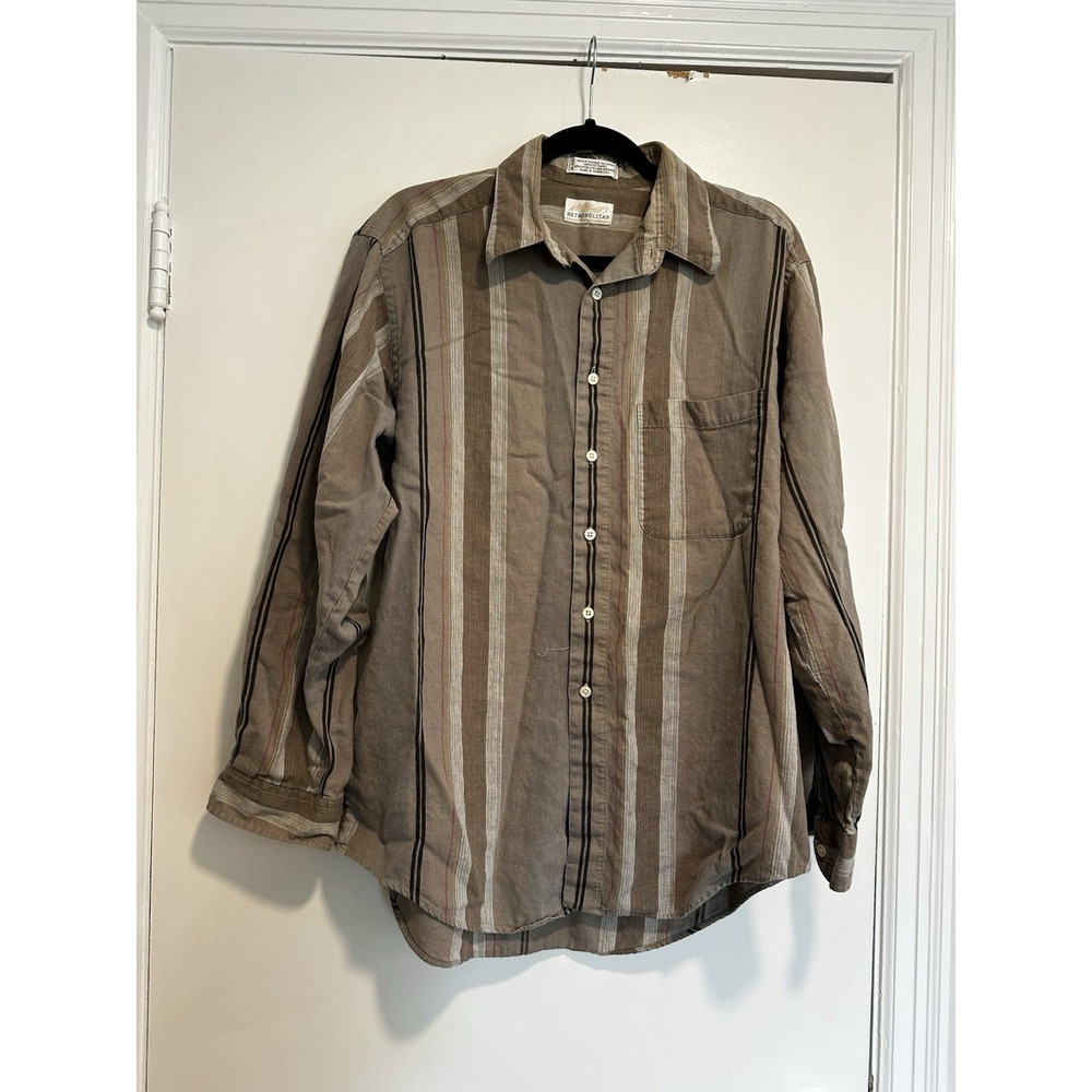 VTG 90's Lord & Taylor Men's Vertical Striped Khaki Business Shirt.
